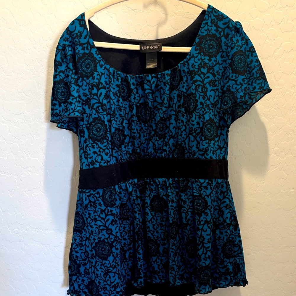Lane Bryant Teal and Black Patterned Blouse